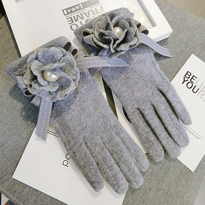 Cute Fashion Wool Five-Finger Bow Warm Gloves apparels & accessories