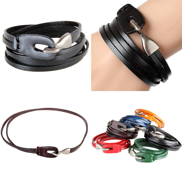 Retro Leather Bracelet 3-ring Winding Leather Hand Strap Hook Wrist Strap Metal Jewelry