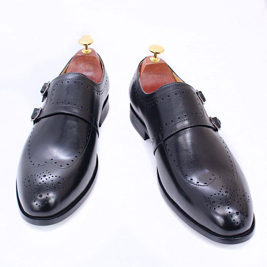 Men's Leather Shoes Top Layer Cowhide Double Buckle Loafers Shoes & Bags