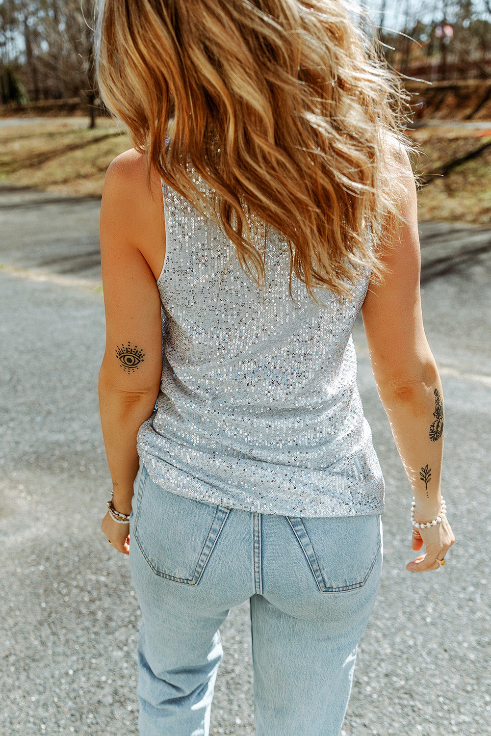 Sequin Button Front V-Neck Tank apparel & accessories