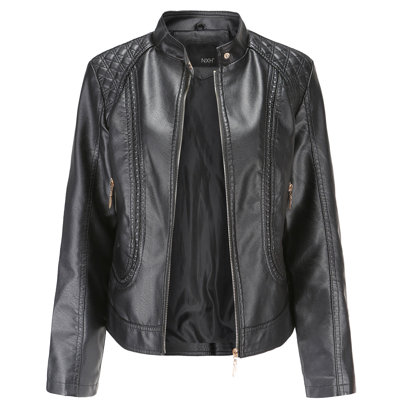 Women's stand collar PU leather jacket apparels & accessories