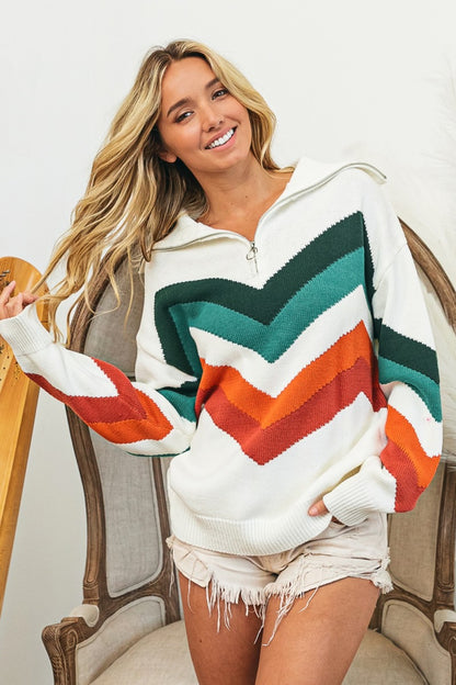 BiBi Multi Color Chevron Pattern Sweater 