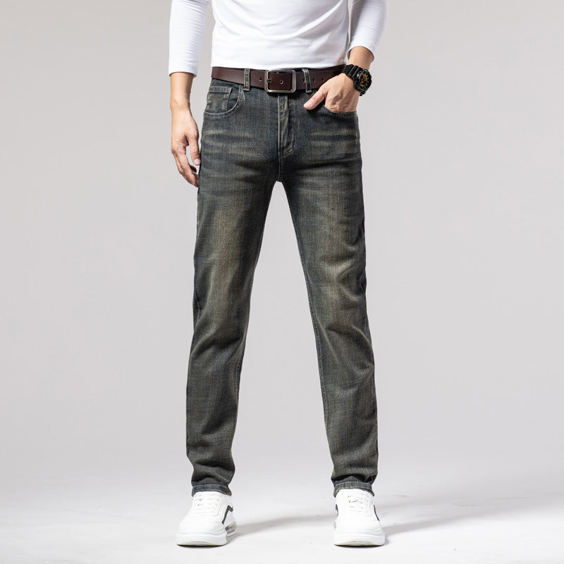 Men's Straight Stretch Slim Retro Running Long Jeans men's clothing