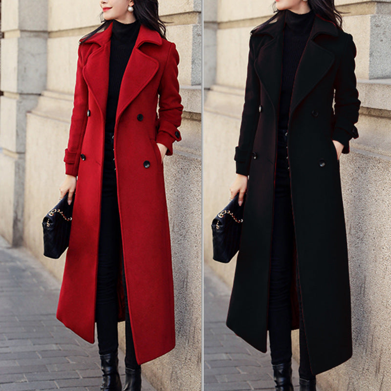 Women's Coat Woolen Extended Suit Collar Trench Coat 0