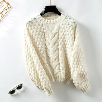 Loose Round Neck Puff Sleeve Knitted Sweater apparels & accessories