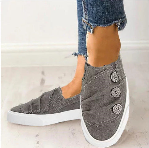 Fashion Canvas Shoes With Button Design Spring Summer Autumn Flats Shoes Outwear Shoes & Bags