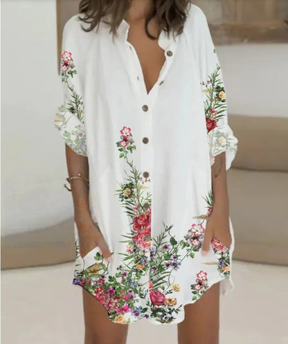 Women's Summer Fashion Print Trendy Shirt Loose Pocket Dress apparel & accessories