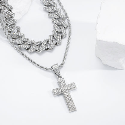 Full Diamond Cross Pendant Cuban Link Chain Jewelry