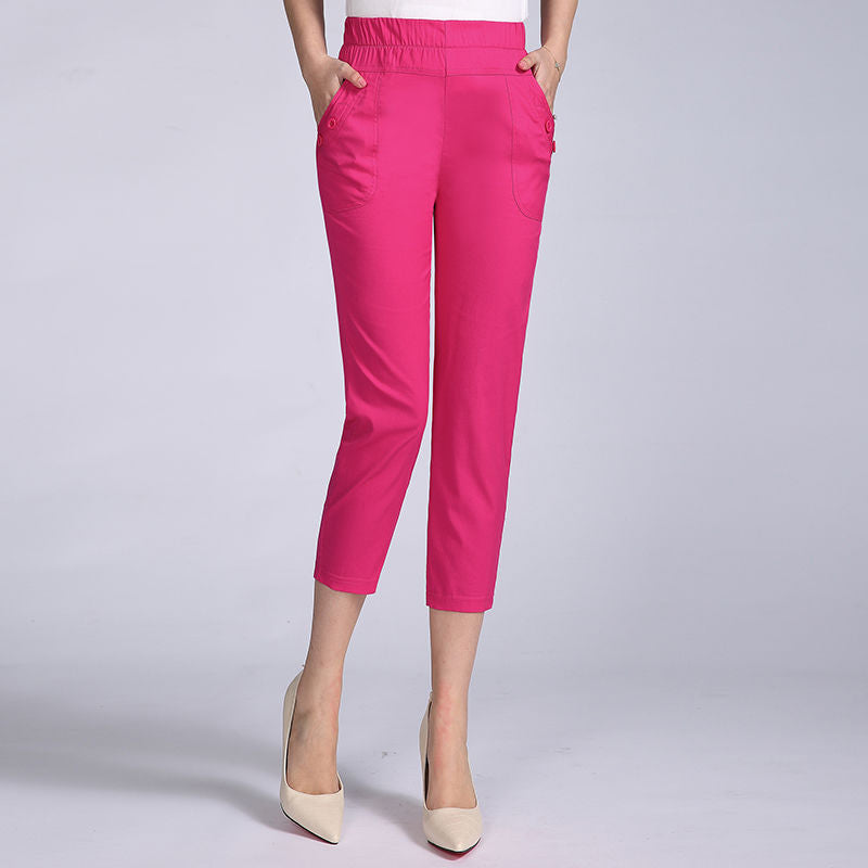 Thin Cotton Cropped Summer Elastic Waist Women's Pants apparel & accessories