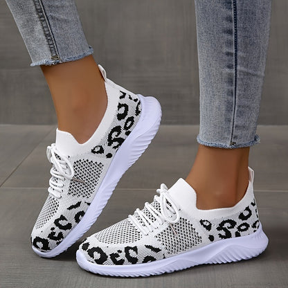 White Shoes Leopard Print Lace-up Sneakers Shoes & Bags