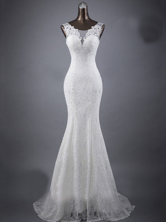 Lace slim and thin double shoulder tail wedding dress apparel & accessories