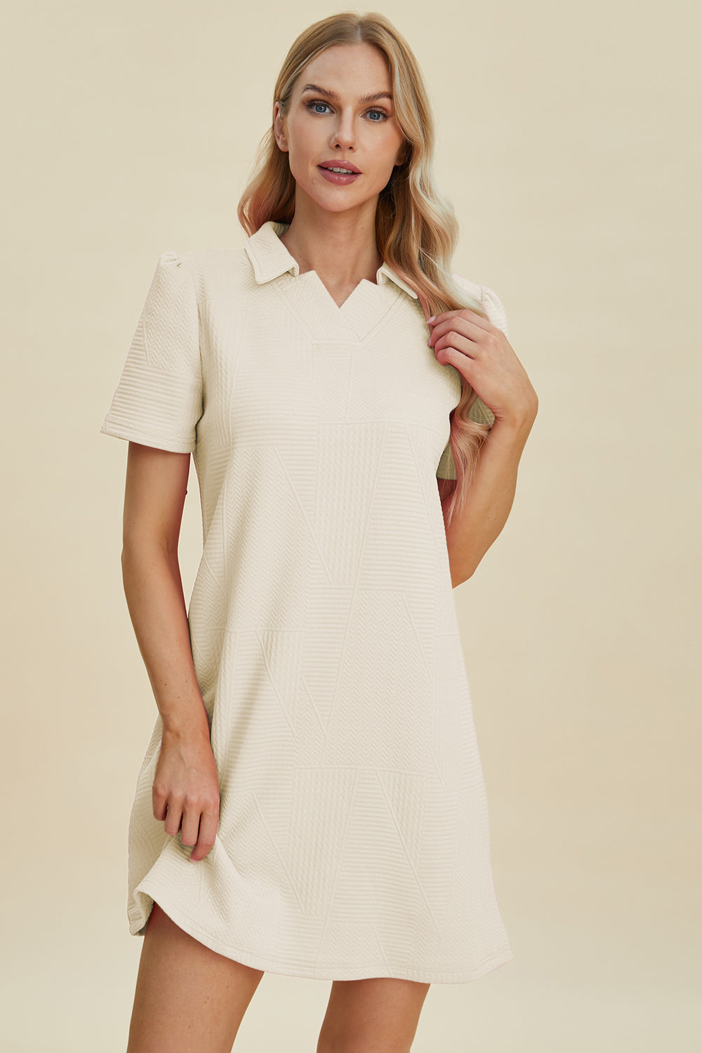 Double Take Full Size Texture Short Sleeve Dress Dresses & Tops