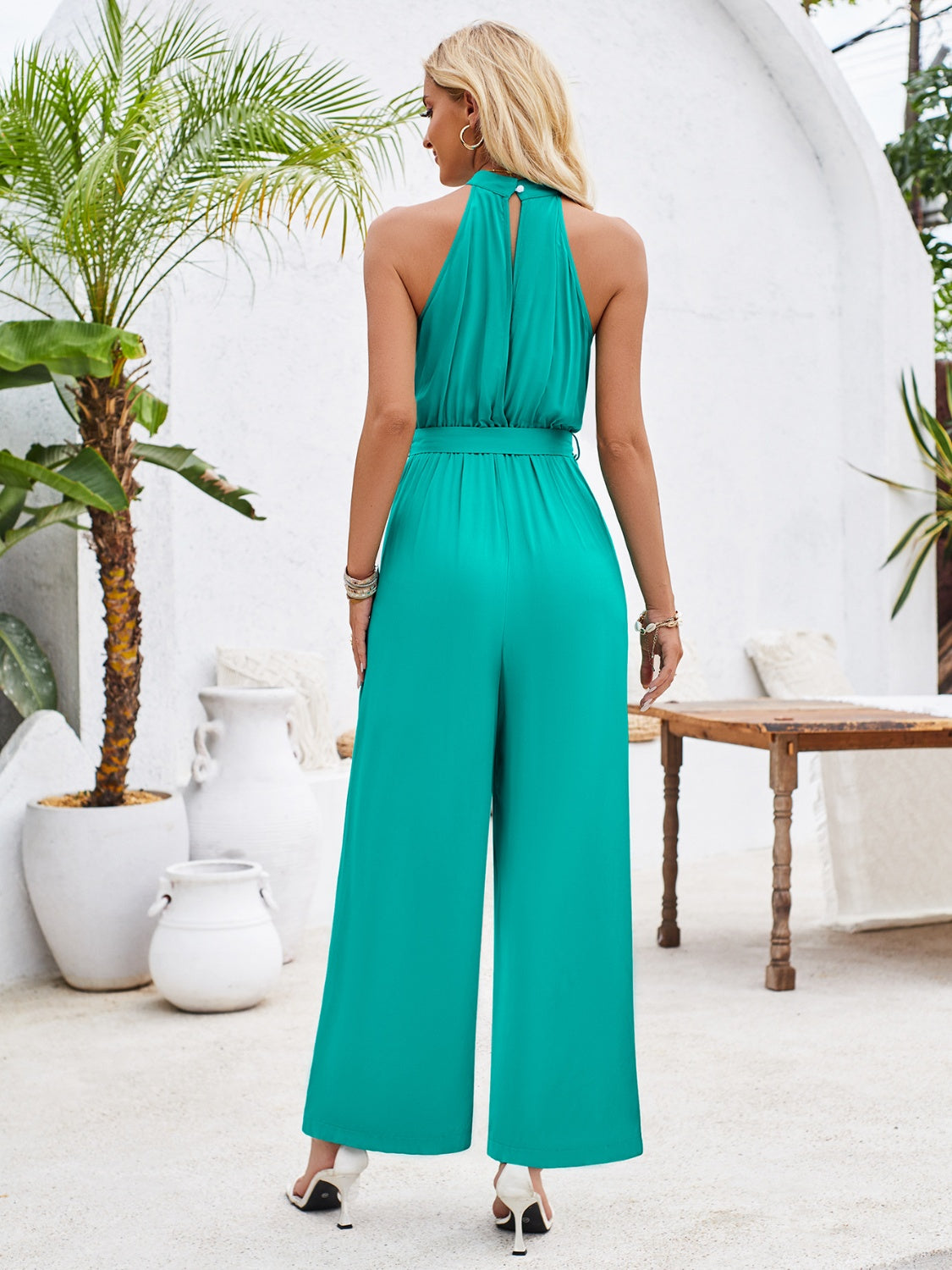 Ruched Slit Tied Sleeveless Jumpsuit apparel & accessories