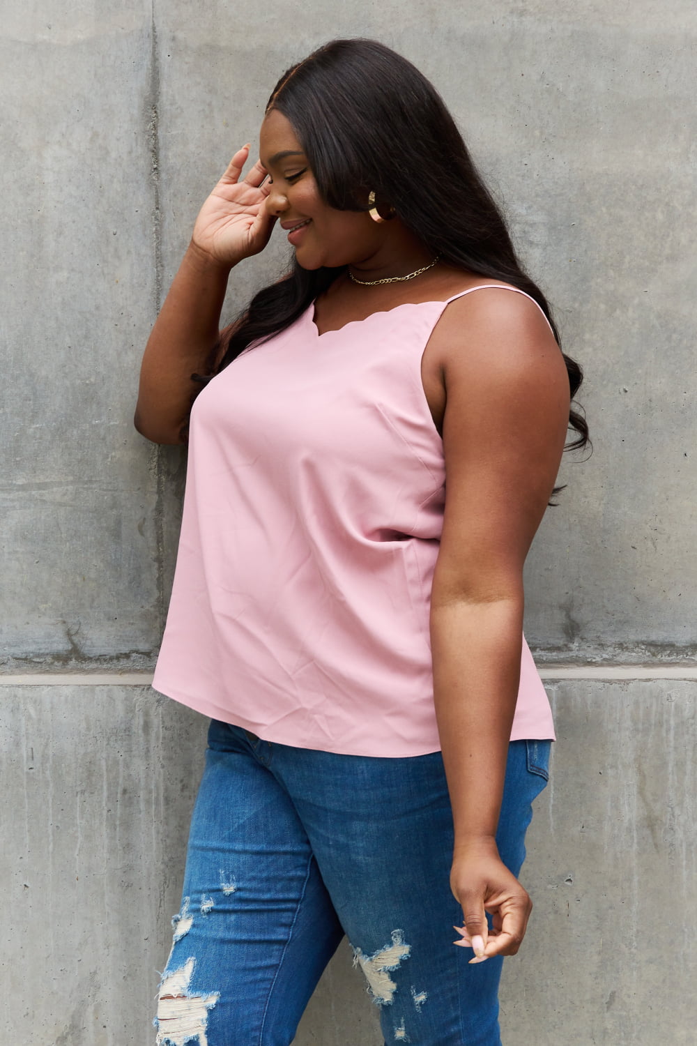 Full Size Scalloped Cami in Rosewood Dresses & Tops