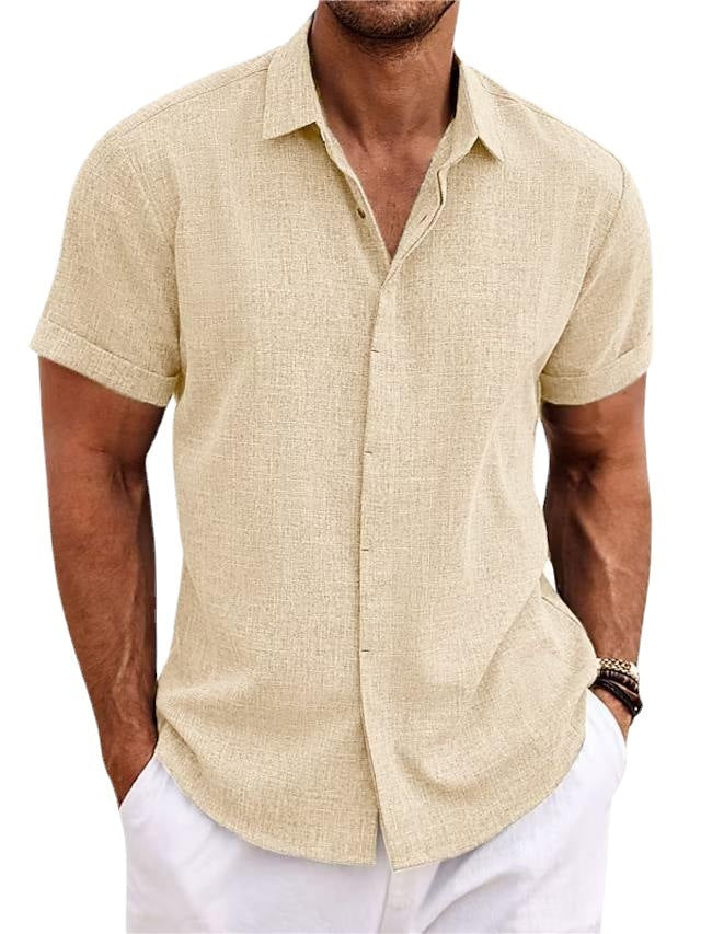 Men's Solid Color Loose Linen Short-sleeved T-shirt apparel & accessories