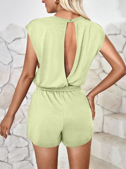 Cutout Round Neck Cap Sleeve Romper Bottom wear