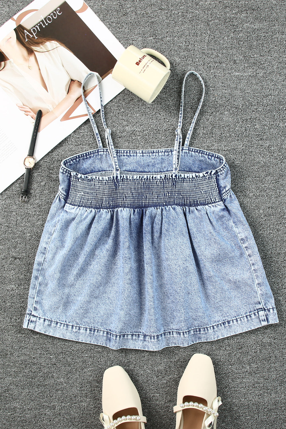 Smocked Adjustable Strap Denim Cami apparel & accessories