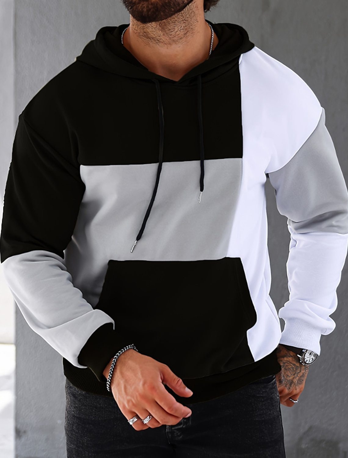 Men's 3D Hooded Sweater With Color Matching Pattern T-Shirt