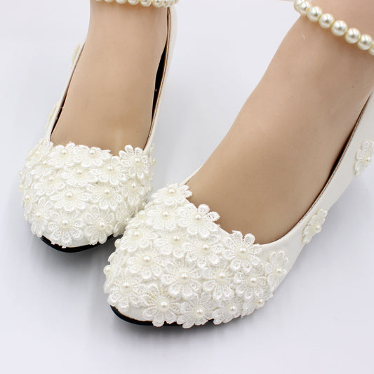 Plus Size White Medium Heel Wedding Shoes Bride Shoes & Bags