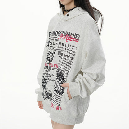 Loose Casual Print Hooded Pullover apparels & accessories