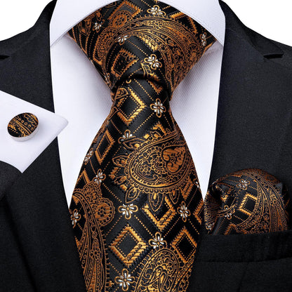 Men's Tie Luxury Black And Gold Striped Silk Woven apparels & accessories