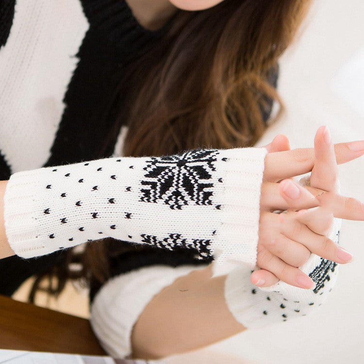 Knitted Half Finger Typing Warm Women Snowflake Christmas Gloves apparels & accessories