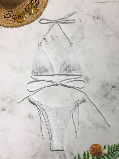 Textured Halter Neck Two-Piece Bikini Set apparel & accessories