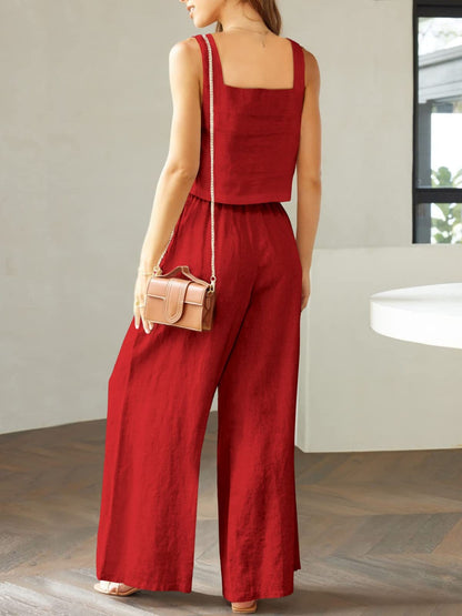 Square Neck Top and Wide Leg Pants Set apparel & accessories