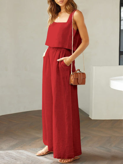 Square Neck Top and Wide Leg Pants Set apparel & accessories