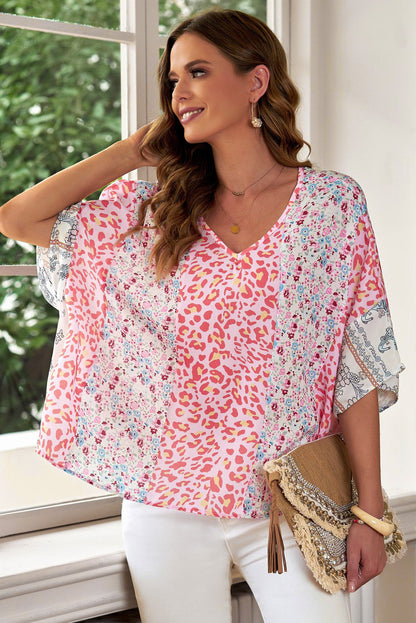 Mixed Print V-Neck Blouse apparel & accessories