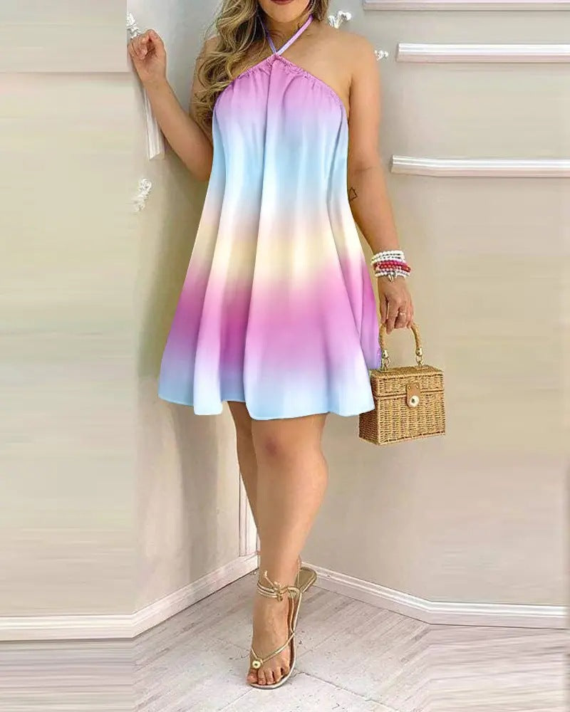 Printed Dress Summer Off-Shoulder Hanging Neck Sleeveless Sexy Dresses Women apparels & accessories