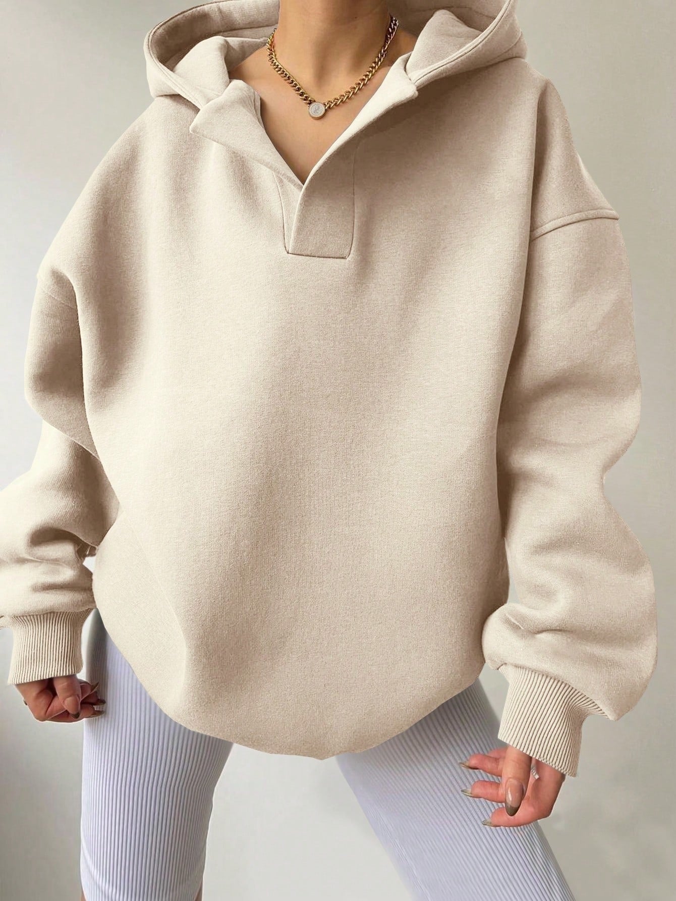 Women's Solid Color Hoodies Long Sleeve Hooded Solid Color Loose Sweater apparels & accessories