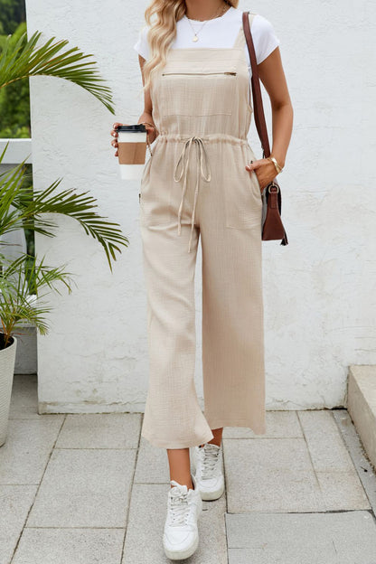 Drawstring Wide Strap Jumpsuit with Pockets Bottom wear
