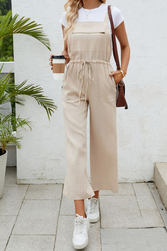 Drawstring Wide Strap Jumpsuit with Pockets Bottom wear