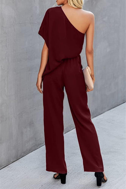 Single Shoulder Short Sleeve Jumpsuit apparel & accessories