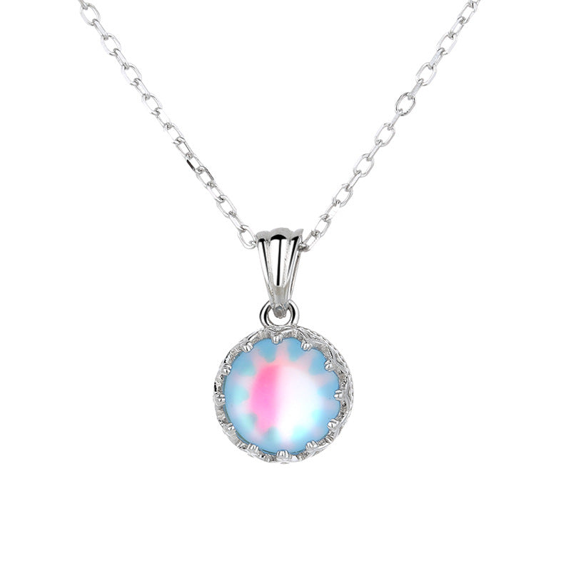 Crown Moonstone Necklace Female S925 Sterling Silver Clavicle Chain Niche Design Light Luxury Pendant Jewelry