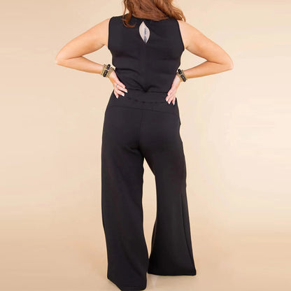 Solid Color Jumpsuit Sleeveless Tops Tie Elastic Pants Romper apparel & accessories