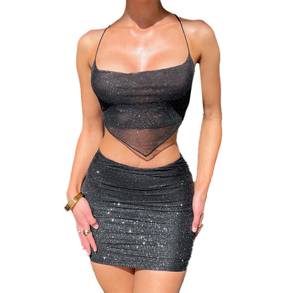 Fashion Shiny Halter Spaghetti Straps Skirt Suit apparel & accessories