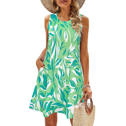 Printed Vest Pocket Dress Women apparels & accessories