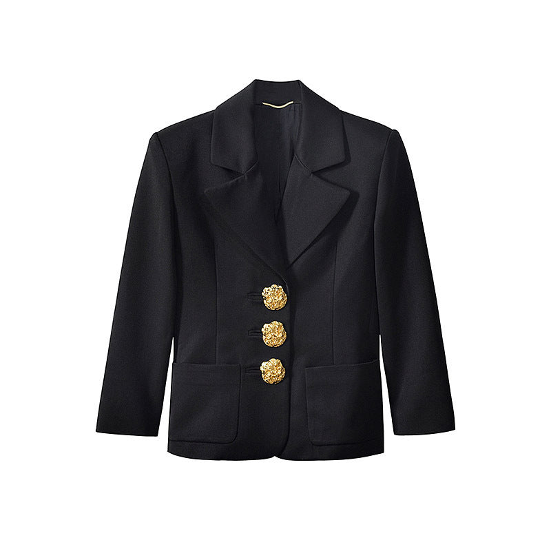 Retro Single Row Gold Buckle Fashion Suit Coat apparels & accessories