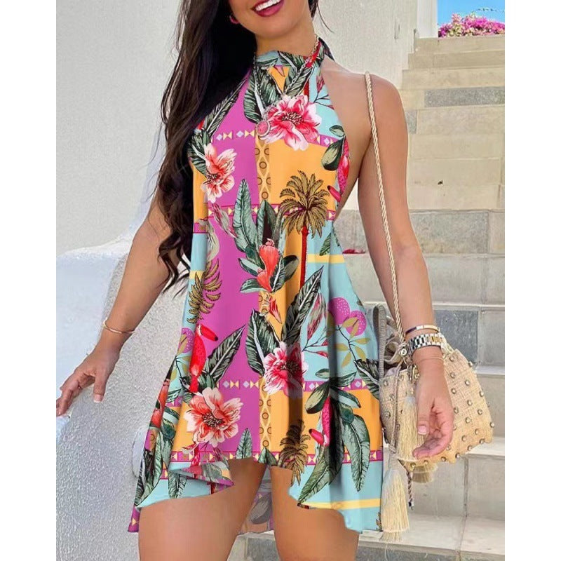 Women's Printed Backless Lace-up Dress apparel & accessories