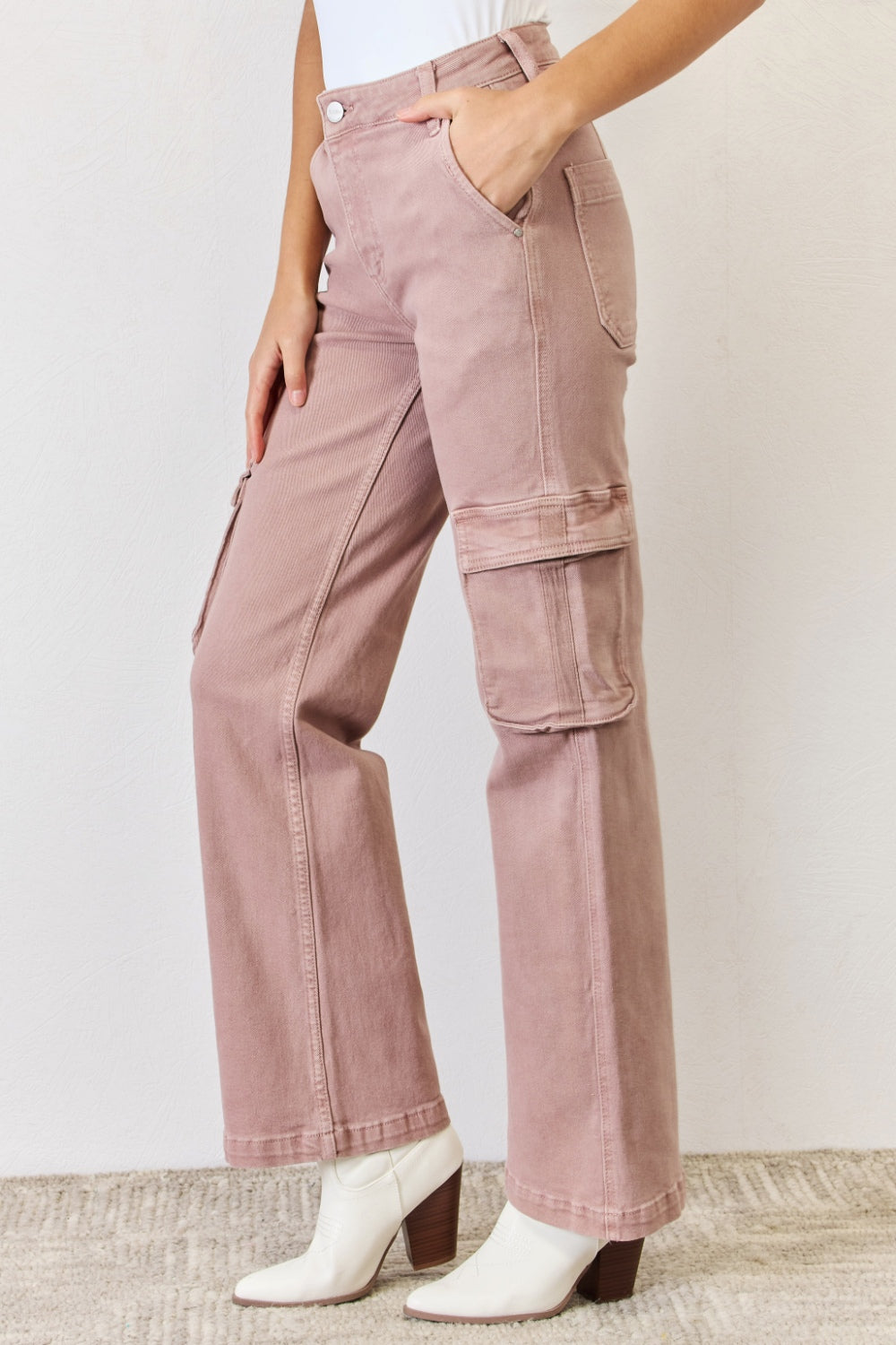 RISEN Full Size High Rise Cargo Wide Leg Jeans Bottom wear