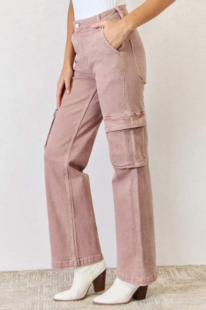 RISEN Full Size High Rise Cargo Wide Leg Jeans Bottom wear