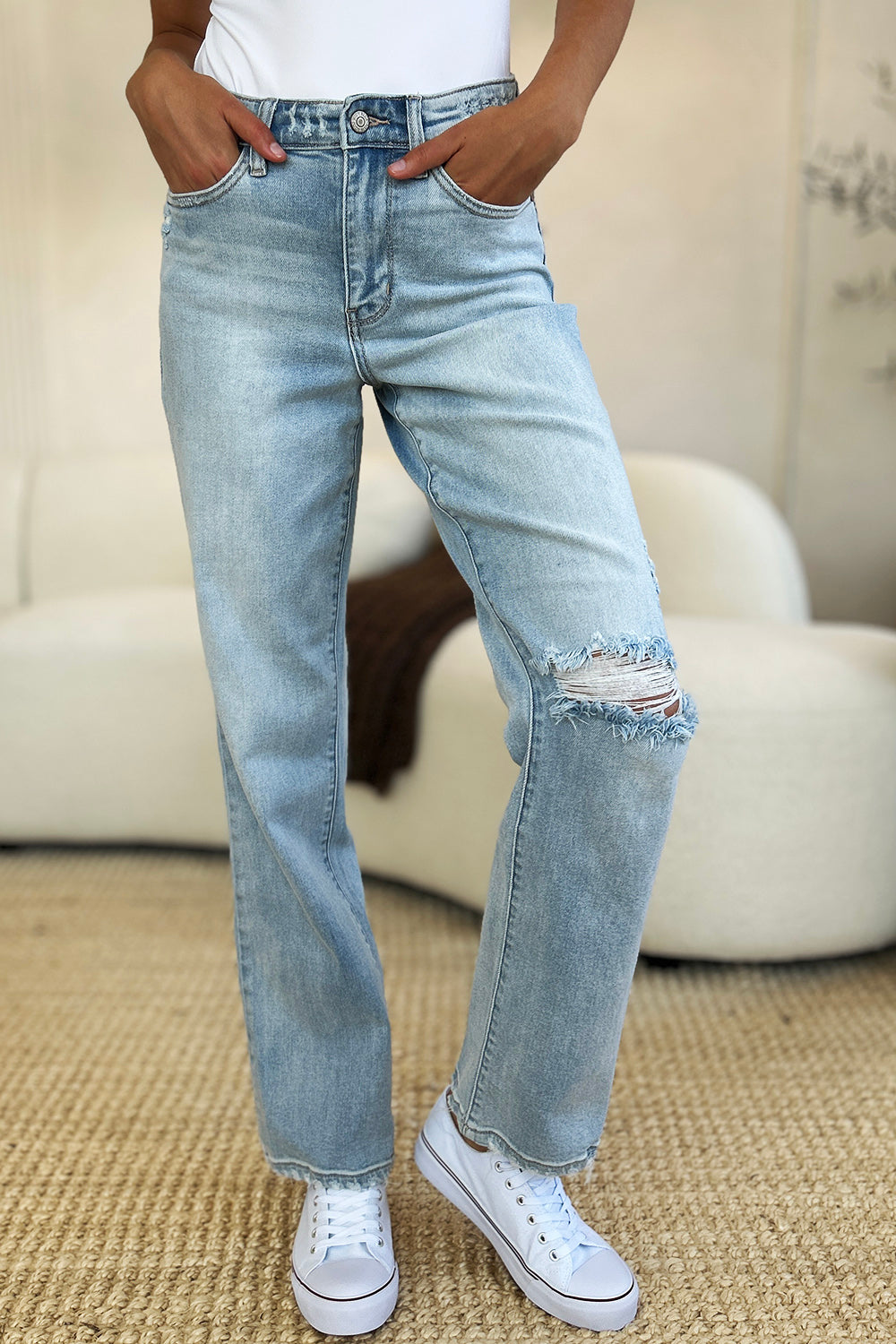 Judy Blue High Waist Distressed Straight Jeans Bottom wear