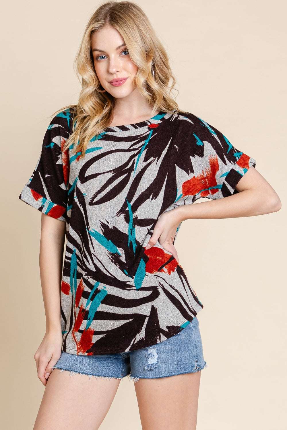 BOMBOM Printed Round Neck Short Sleeve T-Shirt apparel & accessories