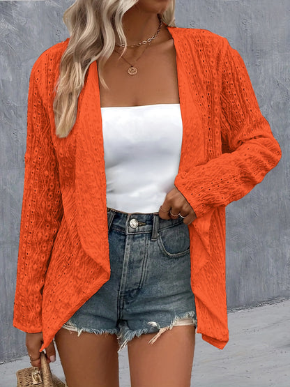 Eyelet Roll-Tab Sleeve Cardigan apparel & accessories