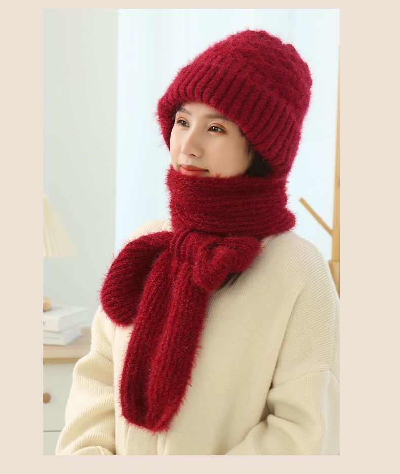 Women's Fleece-lined Scarf And Hat Winter Warm Knitted Hat Scarf scarves, Shawls & Hats