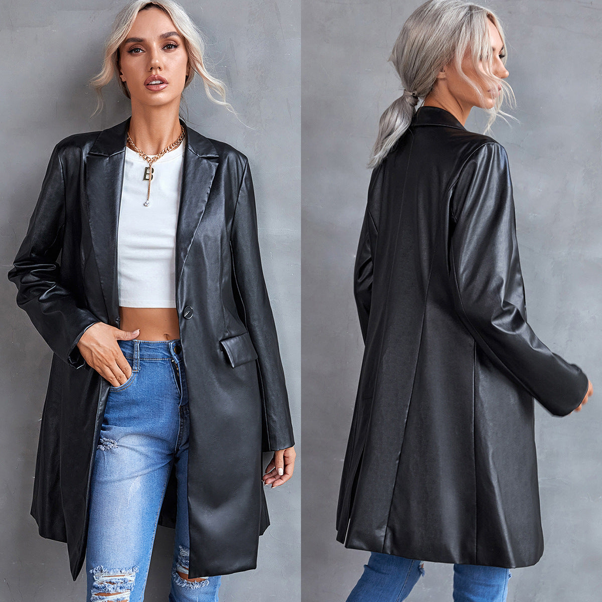 Leather Slim  Windbreaker Blazer apparels & accessories