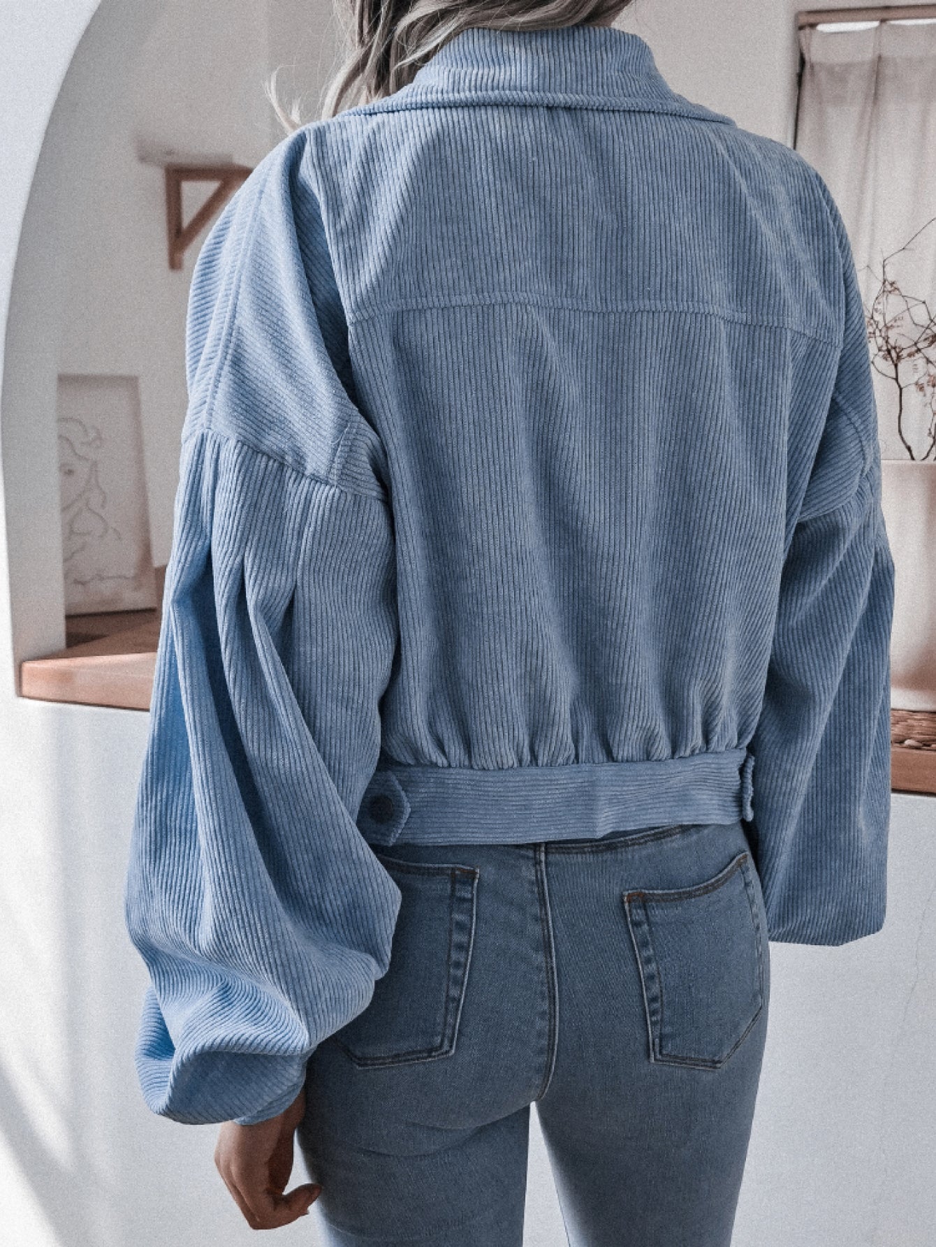 Lantern Sleeve Cropped Corduroy Jacket apparel & accessories