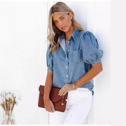 Thin Denim Shirt Casual Top For Women apparels & accessories